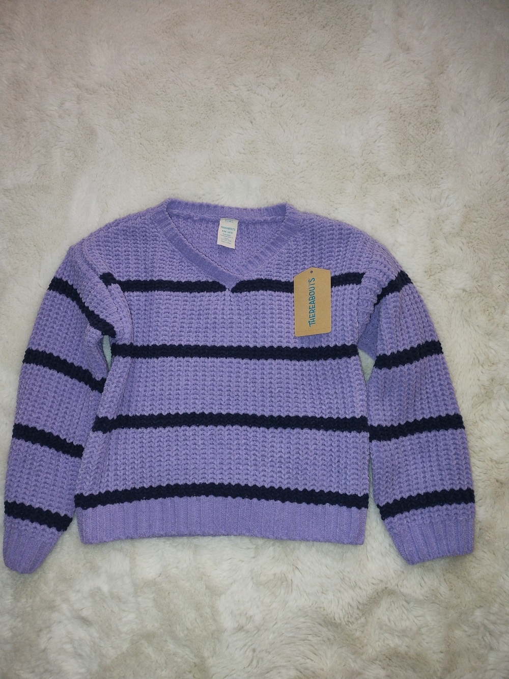 Threadboys Kids' Lavender & Black Striped Pea Coat Sweater